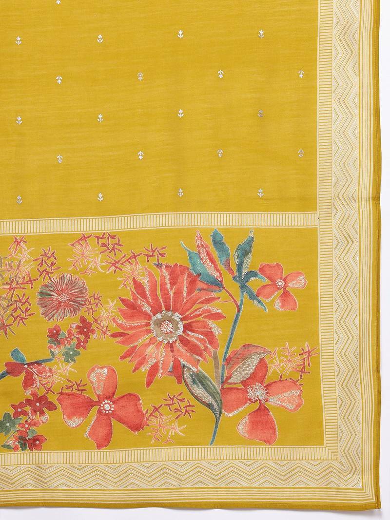 Floral Printed Thread & Sequin Embroidered Kurta Set