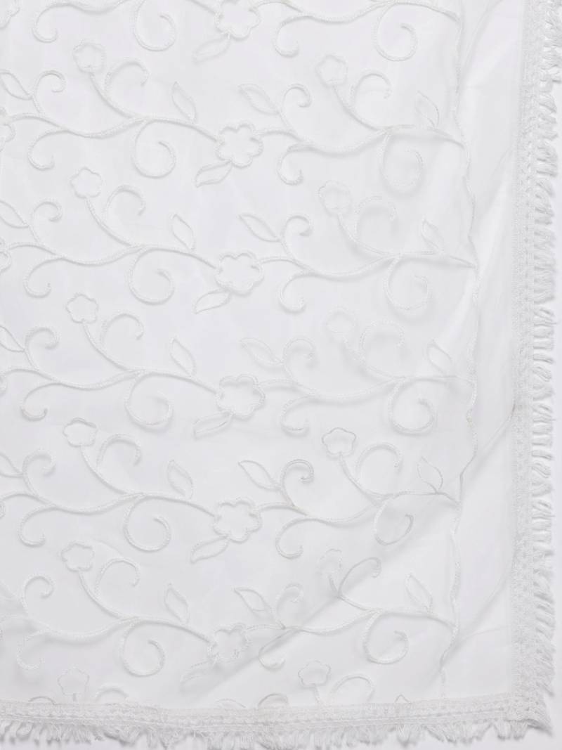 Floral Embroidered Thread Work Kurta With Trousers & Dupatta