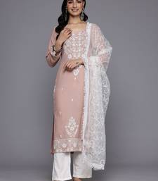 Floral Embroidered Thread Work Kurta With Trousers & Dupatta