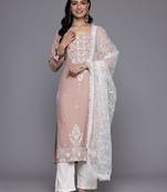Floral Embroidered Thread Work Kurta With Trousers & Dupatta