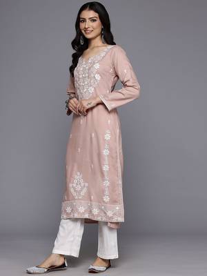 Floral Embroidered Thread Work Kurta With Trousers & Dupatta 6