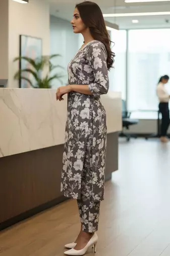 Women Floral Printed Regular Kurta with Trousers