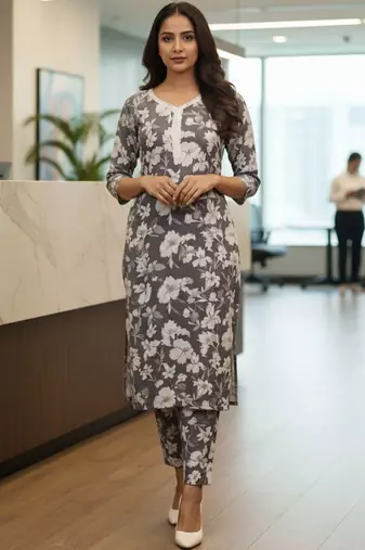 Women Floral Printed Regular Kurta with Trousers