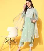 Women Ethnic Motifs Embroidered Thread Work Kurta with Trousers & With Dupatta
