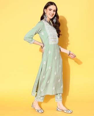 Women Ethnic Motifs Embroidered Thread Work Kurta with Trousers & With Dupatta 3