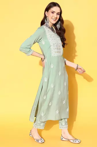 Women Ethnic Motifs Embroidered Thread Work Kurta with Trousers & With Dupatta