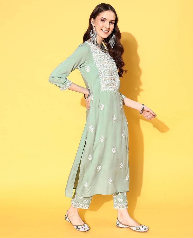 Women Ethnic Motifs Embroidered Thread Work Kurta with Trousers & With Dupatta