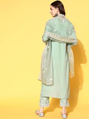 Women Ethnic Motifs Embroidered Thread Work Kurta with Trousers & With Dupatta 5