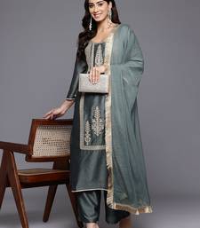Ethnic Motifs Embroidered Zari Kurta With Palazzos & Dupatta