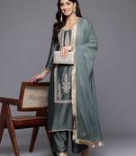 Ethnic Motifs Embroidered Zari Kurta With Palazzos & Dupatta