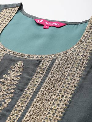 Ethnic Motifs Embroidered Zari Kurta With Palazzos & Dupatta 2