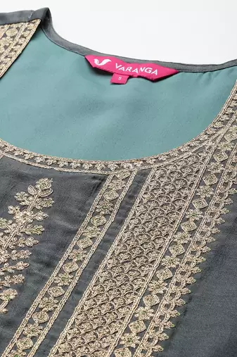 Ethnic Motifs Embroidered Zari Kurta With Palazzos & Dupatta