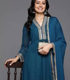 Embroidered Pleated Mirror Work Silk Georgette Anarkali Kurta Set