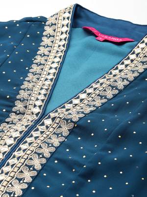 Embroidered Pleated Mirror Work Silk Georgette Anarkali Kurta Set 3