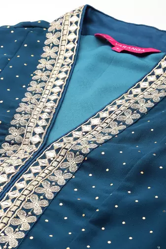 Embroidered Pleated Mirror Work Silk Georgette Anarkali Kurta Set