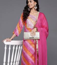 Bandhani Embroidered Zari Kurta with Trousers & Dupatta
