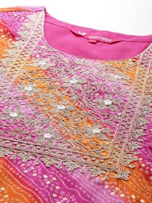 Bandhani Embroidered Zari Kurta with Trousers & Dupatta 3