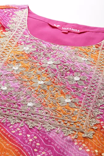 Bandhani Embroidered Zari Kurta with Trousers & Dupatta