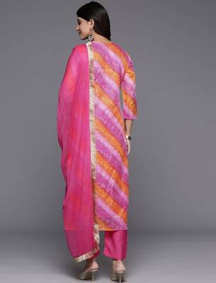 Bandhani Embroidered Zari Kurta with Trousers & Dupatta 6