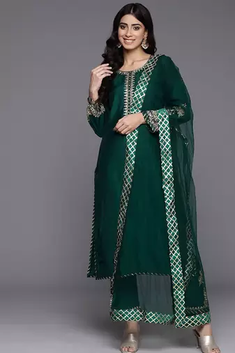Ethnic Motifs Embroidered Zari Kurta with Trousers & Dupatta