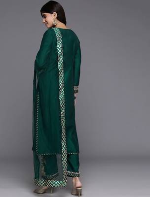 Ethnic Motifs Embroidered Zari Kurta with Trousers & Dupatta 7