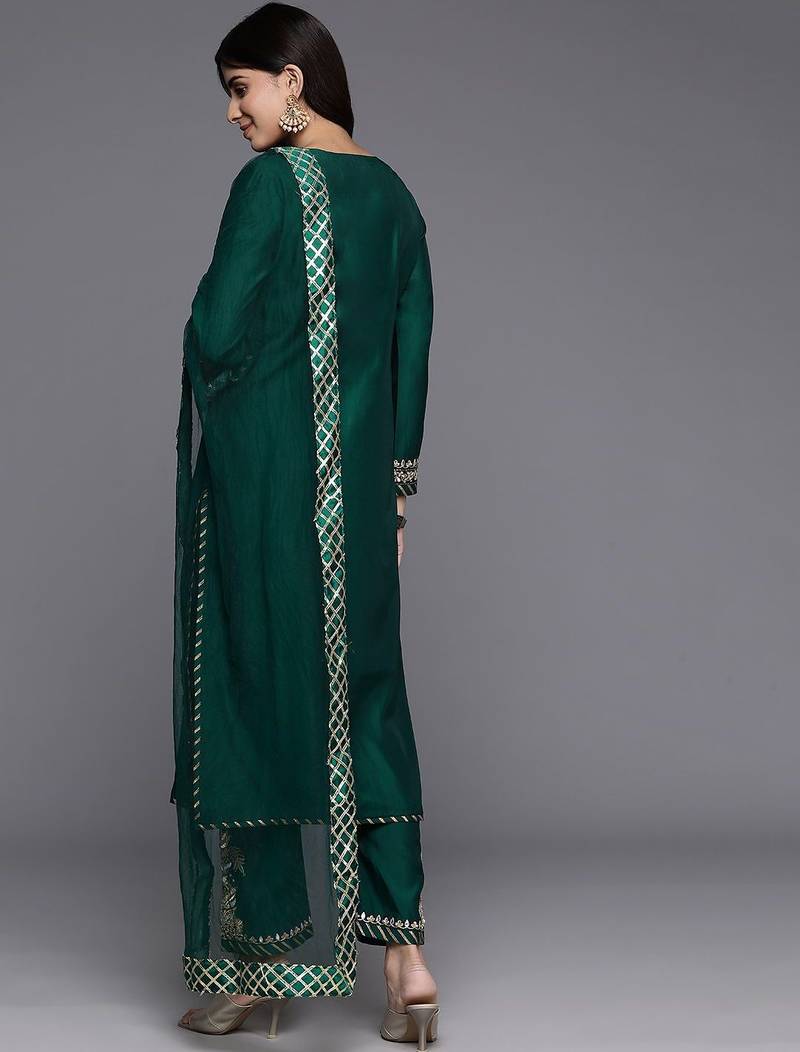 Ethnic Motifs Embroidered Zari Kurta with Trousers & Dupatta