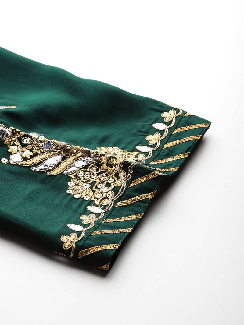 Ethnic Motifs Embroidered Zari Kurta with Trousers & Dupatta