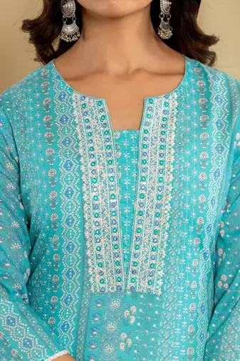 Ethnic Motifs Printed Regular Mirror Work Kurta with Trousers & With Dupatta