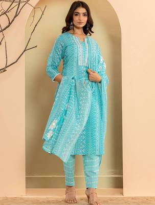 Ethnic Motifs Printed Regular Mirror Work Kurta with Trousers & With Dupatta 3