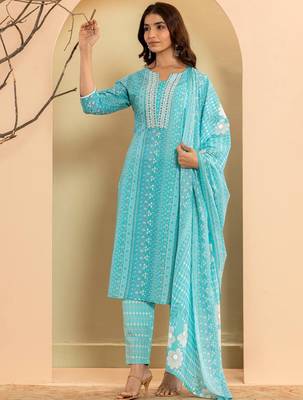 Ethnic Motifs Printed Regular Mirror Work Kurta with Trousers & With Dupatta 4