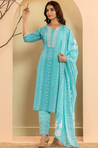 Ethnic Motifs Printed Regular Mirror Work Kurta with Trousers & With Dupatta