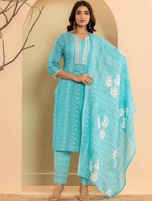 Ethnic Motifs Printed Regular Mirror Work Kurta with Trousers & With Dupatta 6