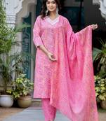 Paisley Printed Regular Thread Work Kurta with Trouser & Dupatta