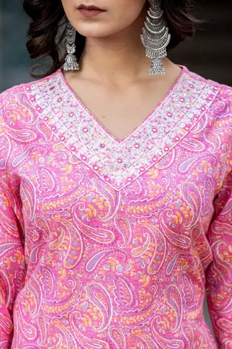 Paisley Printed Regular Thread Work Kurta with Trouser & Dupatta