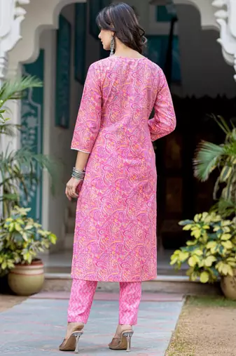 Paisley Printed Regular Thread Work Kurta with Trouser & Dupatta