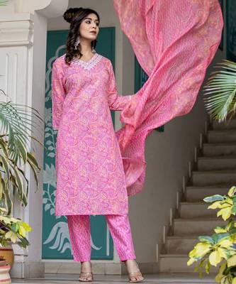 Paisley Printed Regular Thread Work Kurta with Trouser & Dupatta 6
