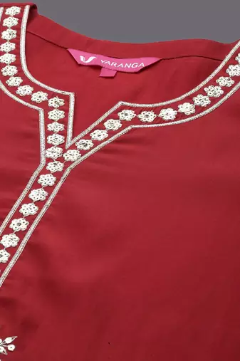 Notch Neck Ethnic Motifs Yoke Design Regular Sequinned Straight Kurta Set