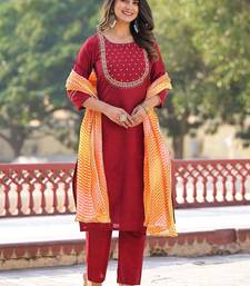 Ethnic Motifs Embroidered Regular Kurta with Trousers & With Dupatta