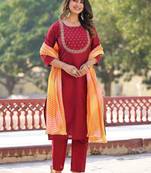 Ethnic Motifs Embroidered Regular Kurta with Trousers & With Dupatta