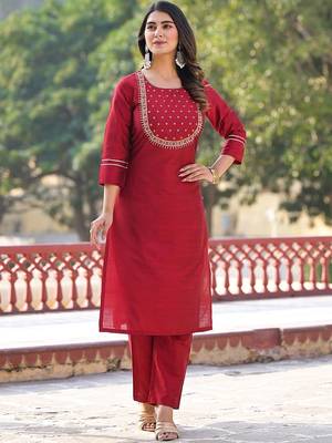 Ethnic Motifs Embroidered Regular Kurta with Trousers & With Dupatta 6