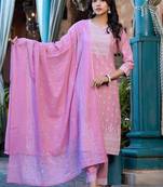 Ethnic Motifs Printed Mirror Work Pure Cotton Kurta With Trouser & Dupatta