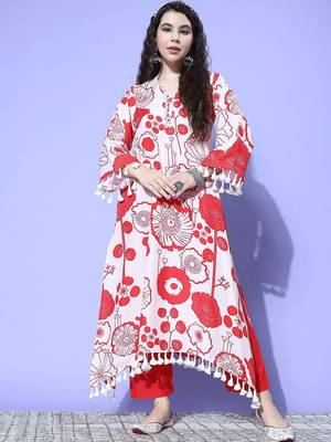 Women Printed A-Line Kurta with Trousers 1