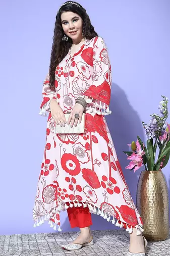 Women Printed A-Line Kurta with Trousers