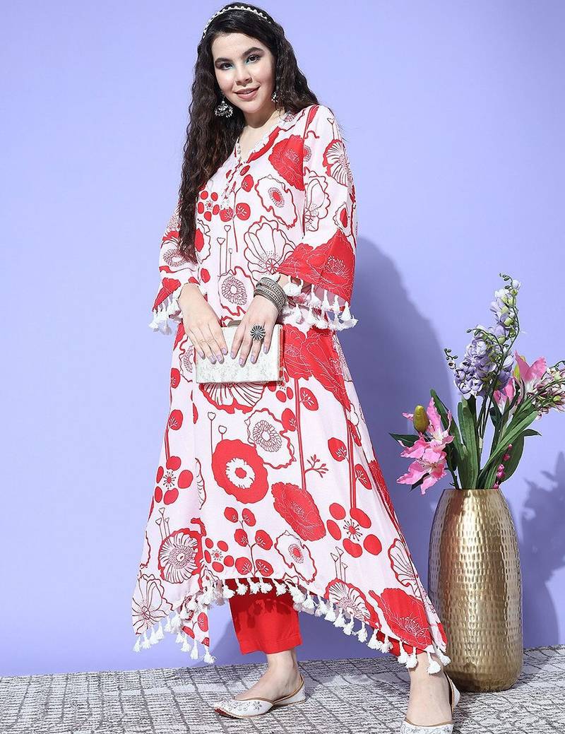 Women Printed A-Line Kurta with Trousers