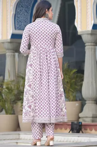 Floral Printed Empire Sequinned Pure Cotton Kurta with Trousers & Dupatta