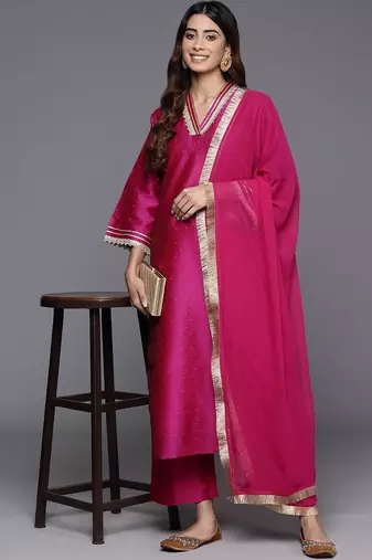 Flared Sleeves Gotta Patti Kurta with Palazzos & Dupatta
