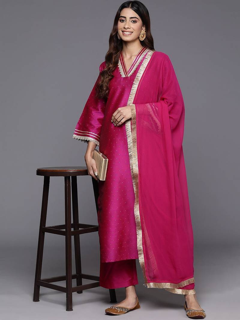 Flared Sleeves Gotta Patti Kurta with Palazzos & Dupatta