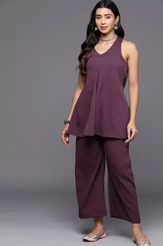 Halter Neck Fusion Kurti With Trouser