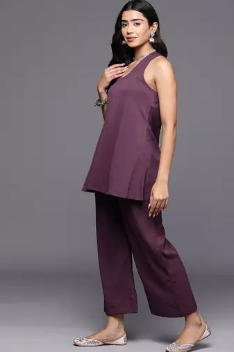 Halter Neck Fusion Kurti With Trouser
