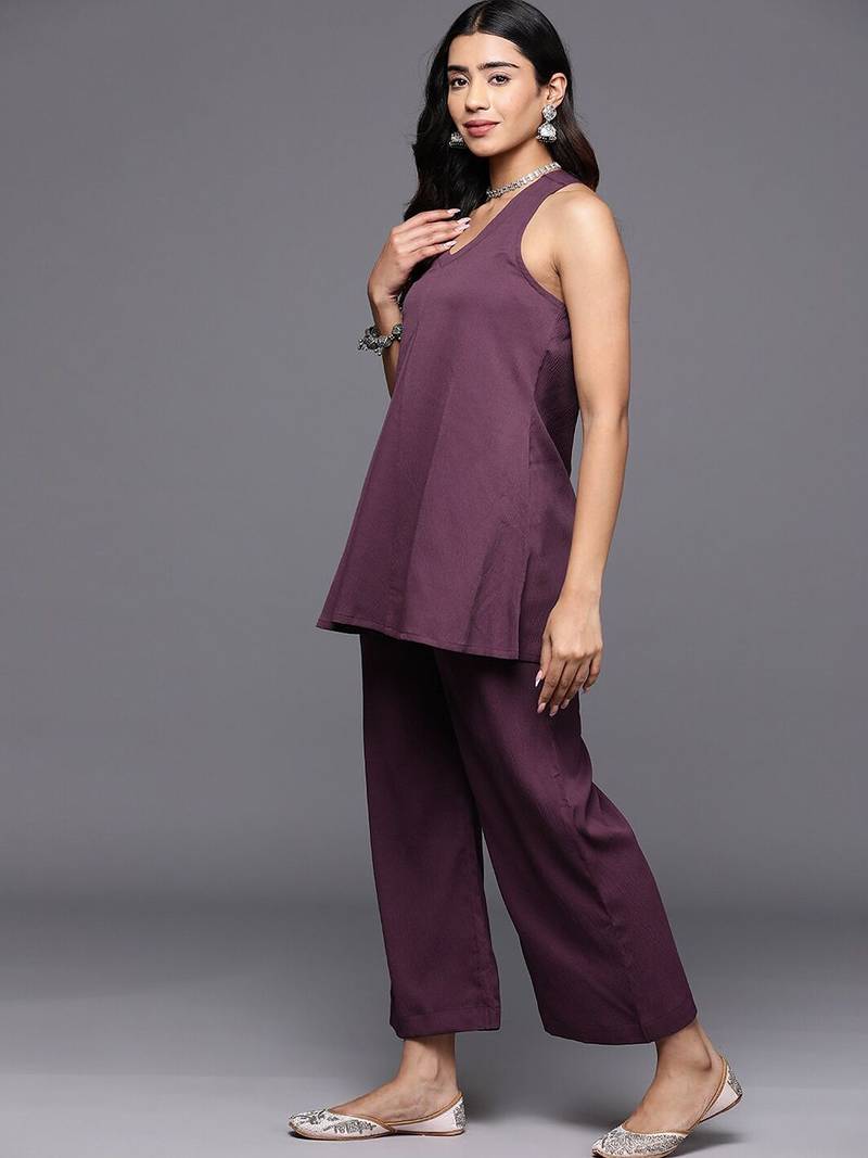 Halter Neck Fusion Kurti With Trouser